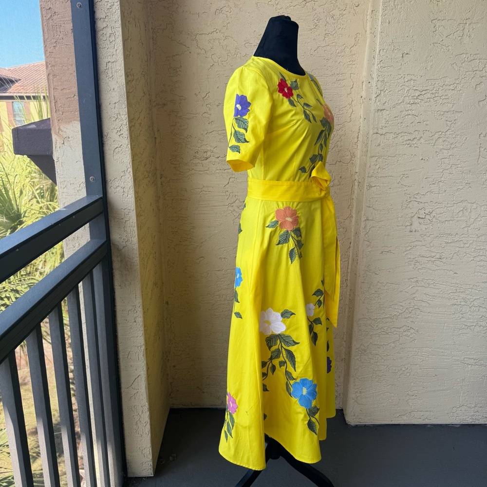 Fanm Mon Gloriosa Dress Sz XS Yellow Floral Embroidered Short Sleeve A-Line NWT - Picture 3 of 13